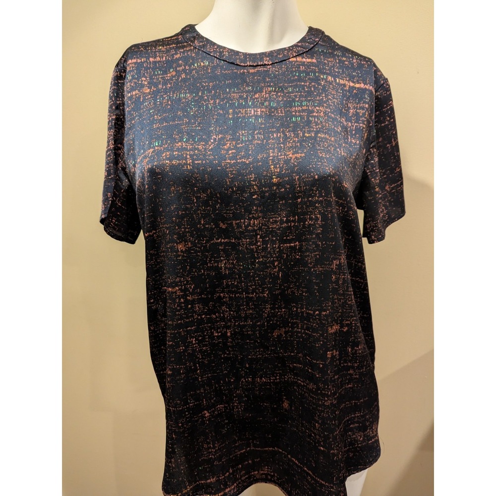 H&M Dark Navy Blue Speckled Top Short Sleeve Blouse Silky T-shirt Size 4 EUC